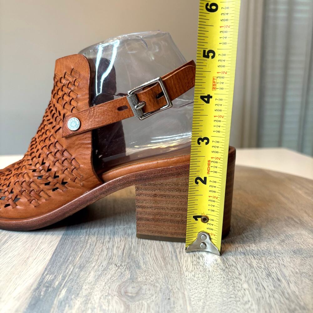 Rag & Bone Wyatt Willow Woven Leather Peep Toe Slingback Heels Brown Size 8 Boho - Picture 15 of 15